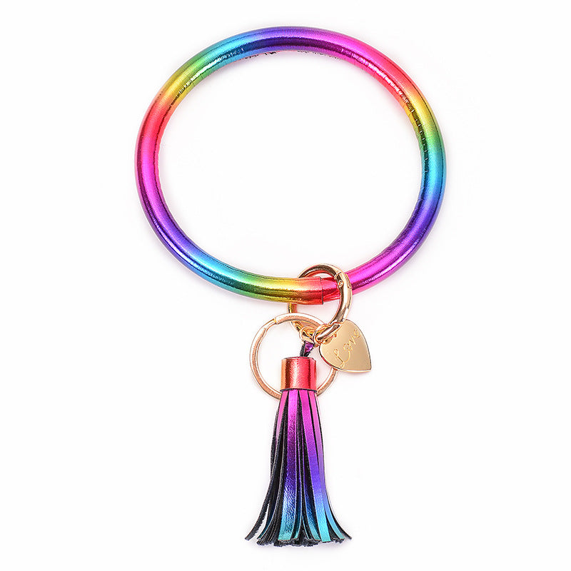 Wholesale PU Leather Bracelet Heart Tassel Pendant Keychains
